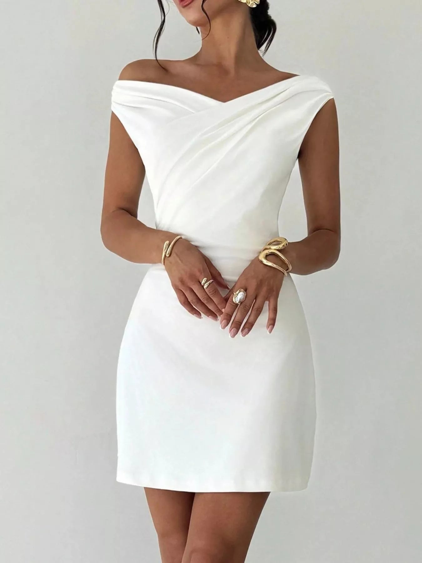 Elegant Off-Shoulder Draped Mini Dress by Shopiebay