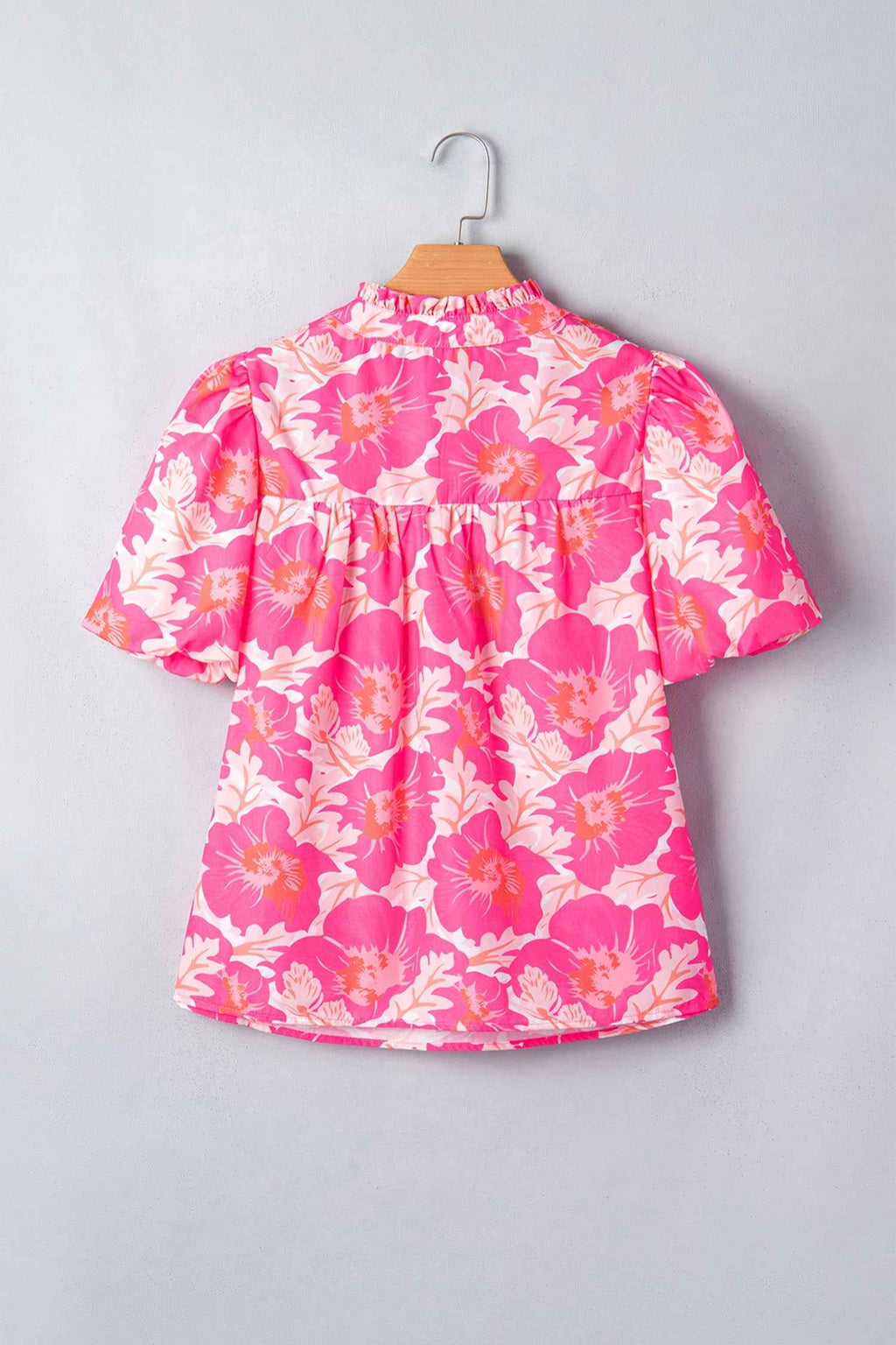 Yellow Short Bubble Sleeve Summer Floral Blouse