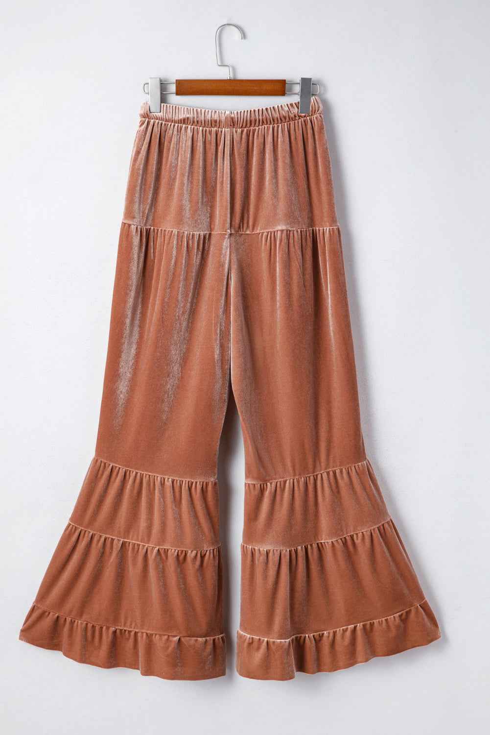 Straw Yellow Mineral Wash Lace-up High Waist Tiered Flared Pants