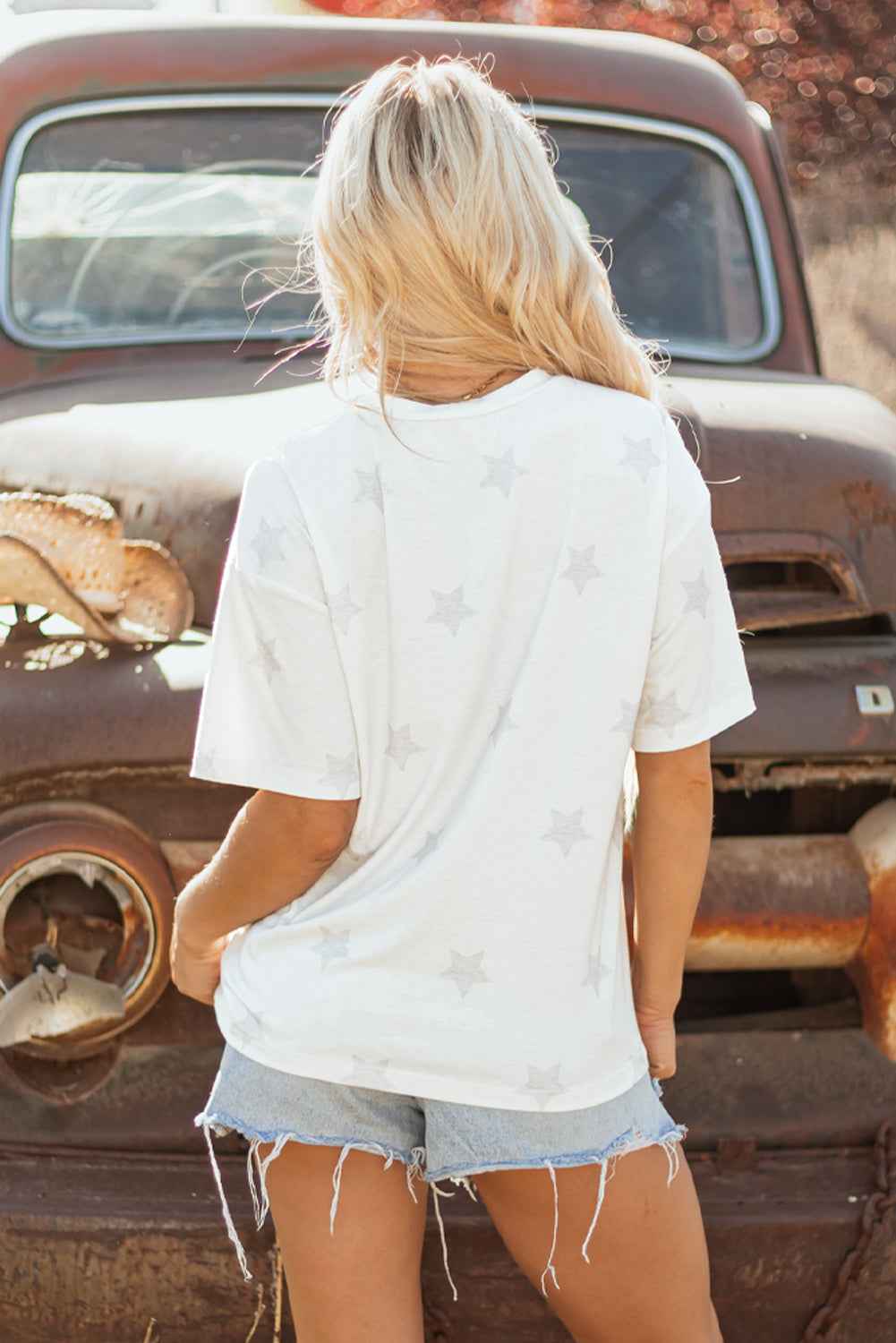 Khaki Patriotic Flag Bow Graphic Starry Round Neck T Shirt