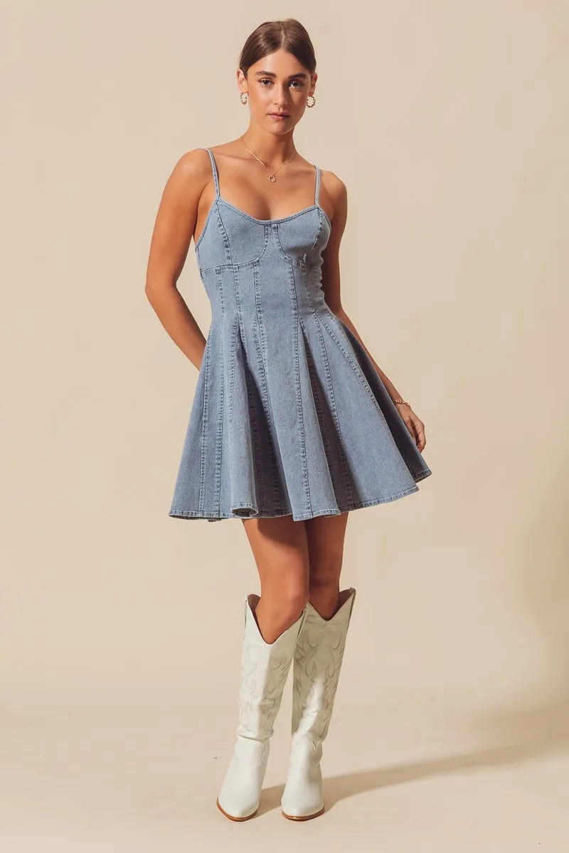 SO ME A Line Fit and Flare Denim Mini Dress by Selvanelle