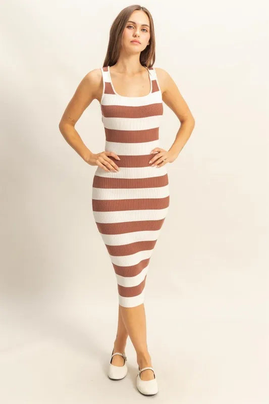 HYFVE Striped Scoop Neck Wide Strap Knit Dress by Selvanelle