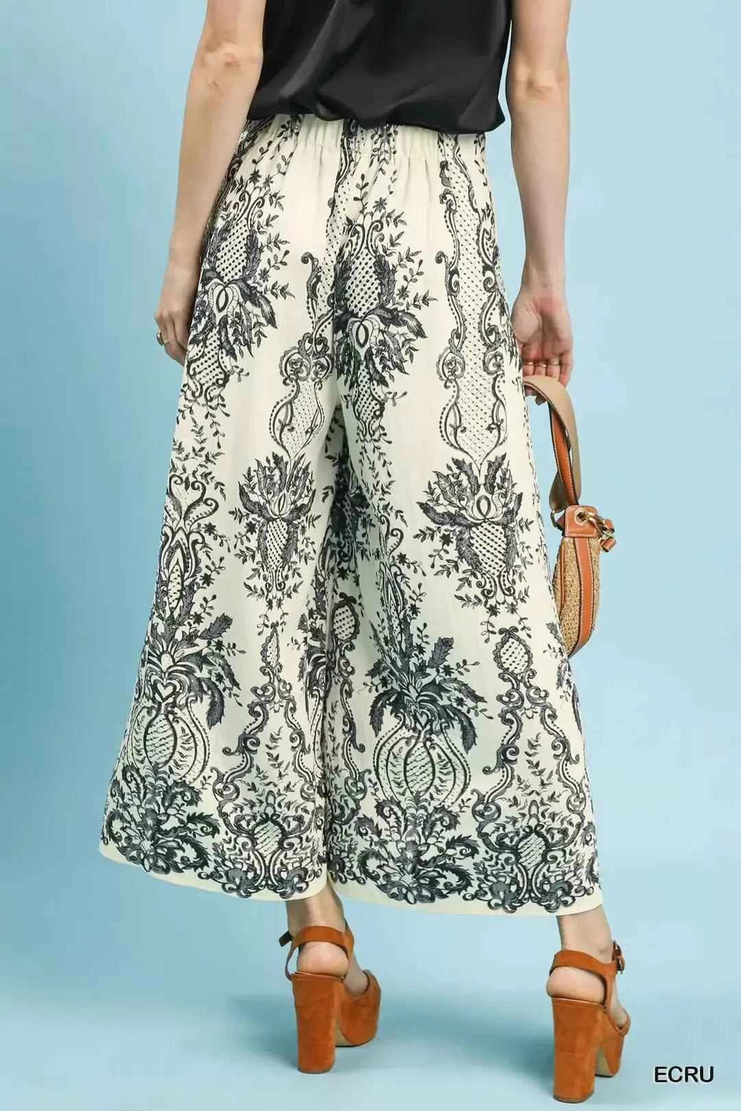 Umgee Border Print Wide Leg Pants