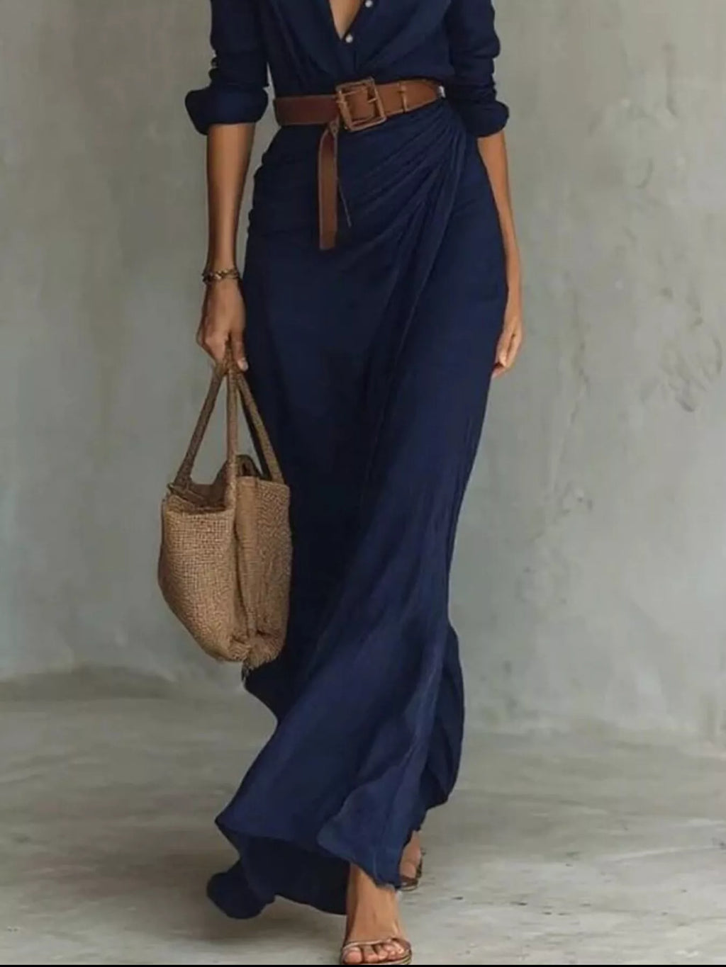 Ruched Long Sleeve Maxi Dress by Shopiebay