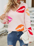 Colorful Lips V-Neck Sweater