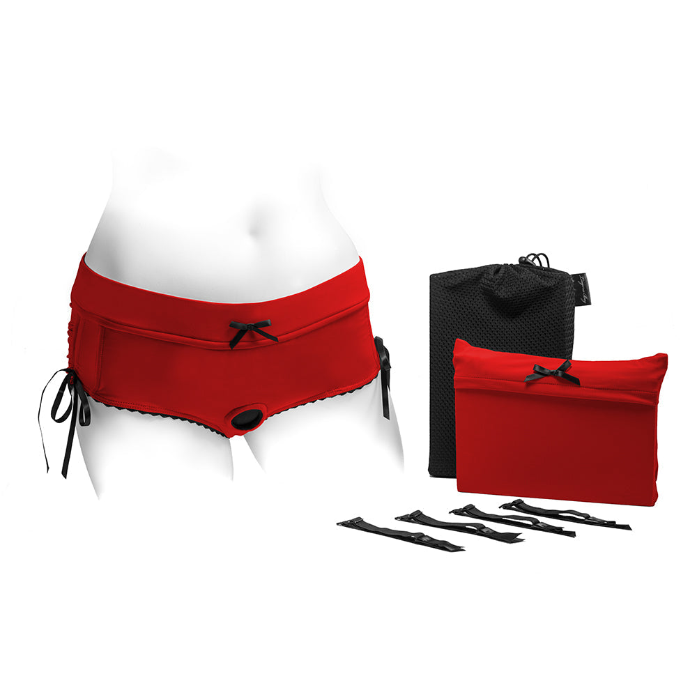 SpareParts Sasha Cinch Booty Short Harness Red/Black Size 2XL - Goddess Imports Marketplace