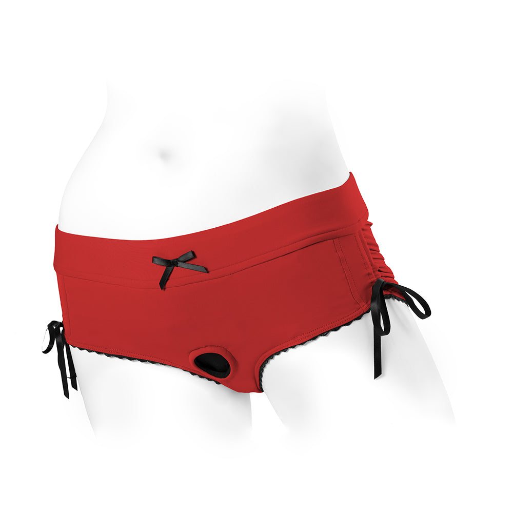 SpareParts Sasha Cinch Booty Short Harness Red/Black Size 2XL - Goddess Imports Marketplace