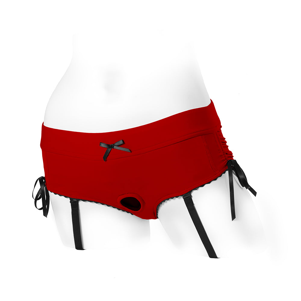 SpareParts Sasha Cinch Booty Short Harness Red/Black Size 2XL - Goddess Imports Marketplace