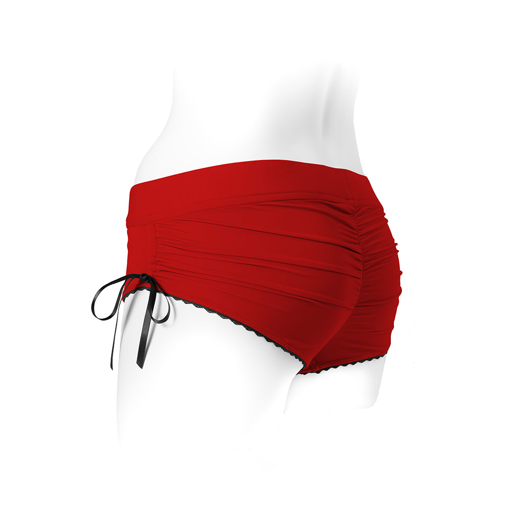 SpareParts Sasha Cinch Booty Short Harness Red/Black Size 2XL - Goddess Imports Marketplace