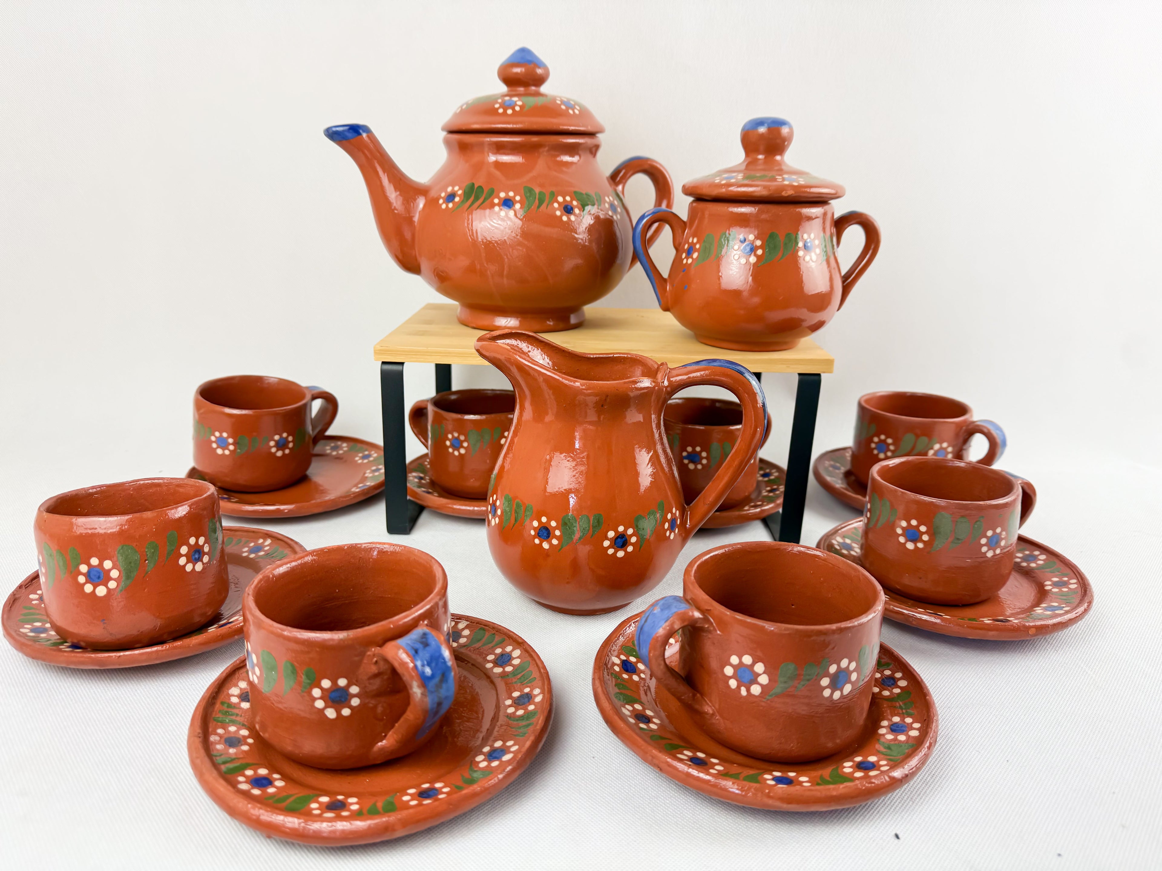 Traditional Mexican Tea Pot Set 16pc - Juego de Te Barro by TheMexHub