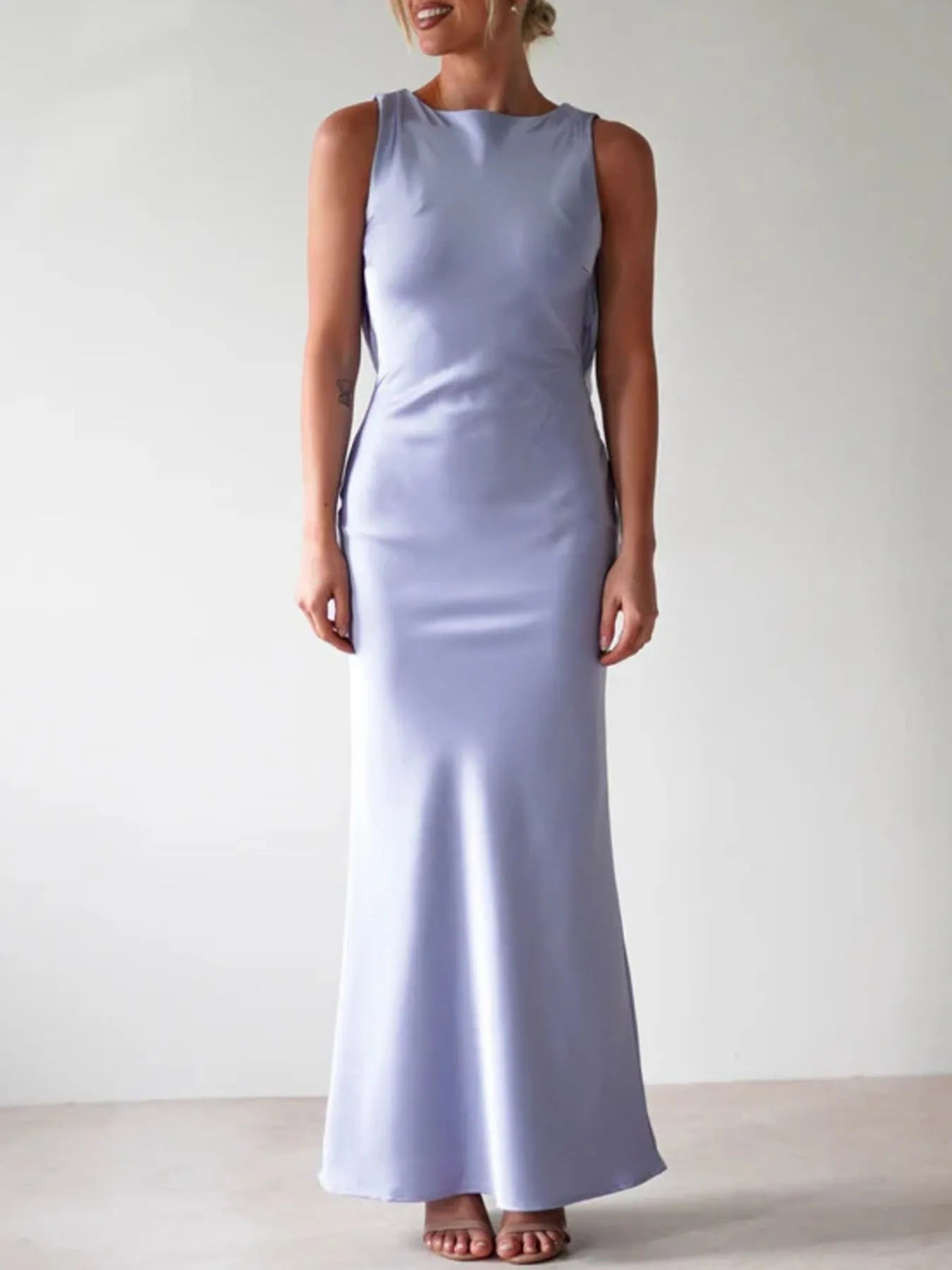 Satin Sleeveless Maxi Dress by Shopiebay