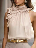 Ruffle High Neck Sleeveless Tank