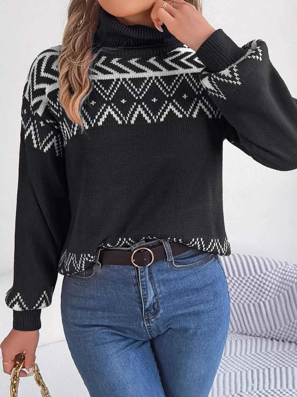 Turtleneck Dropped Shoulder Sweater