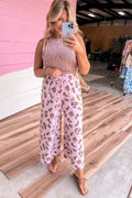 Beige Drawstring Leopard Print Patch Pocket Loose Pants