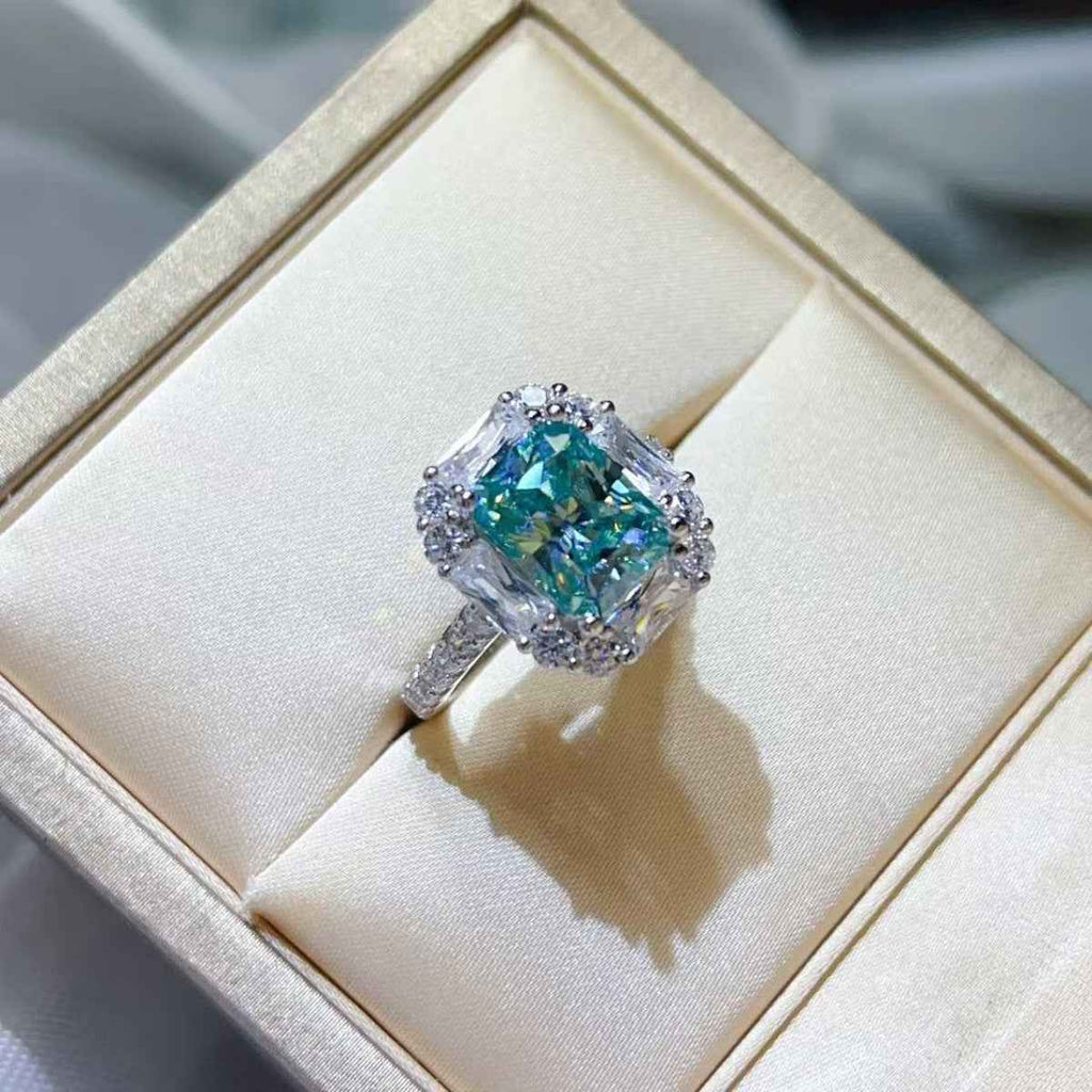Blue 3 Carat Moissanite Ring 925 Sterling Silver
