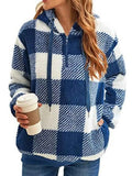 Plus Size Plaid Drawstring Sherpa Hoodie