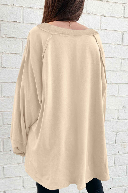 Beige Solid Color Raw Seam Patchwork Baggy Sweatshirt by Wild and Free Boutique