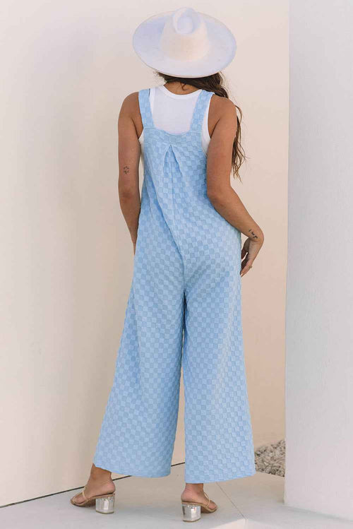 Beau Blue Checkered Pocketed High Waist Wide Leg Overall by Wild and Free Boutique