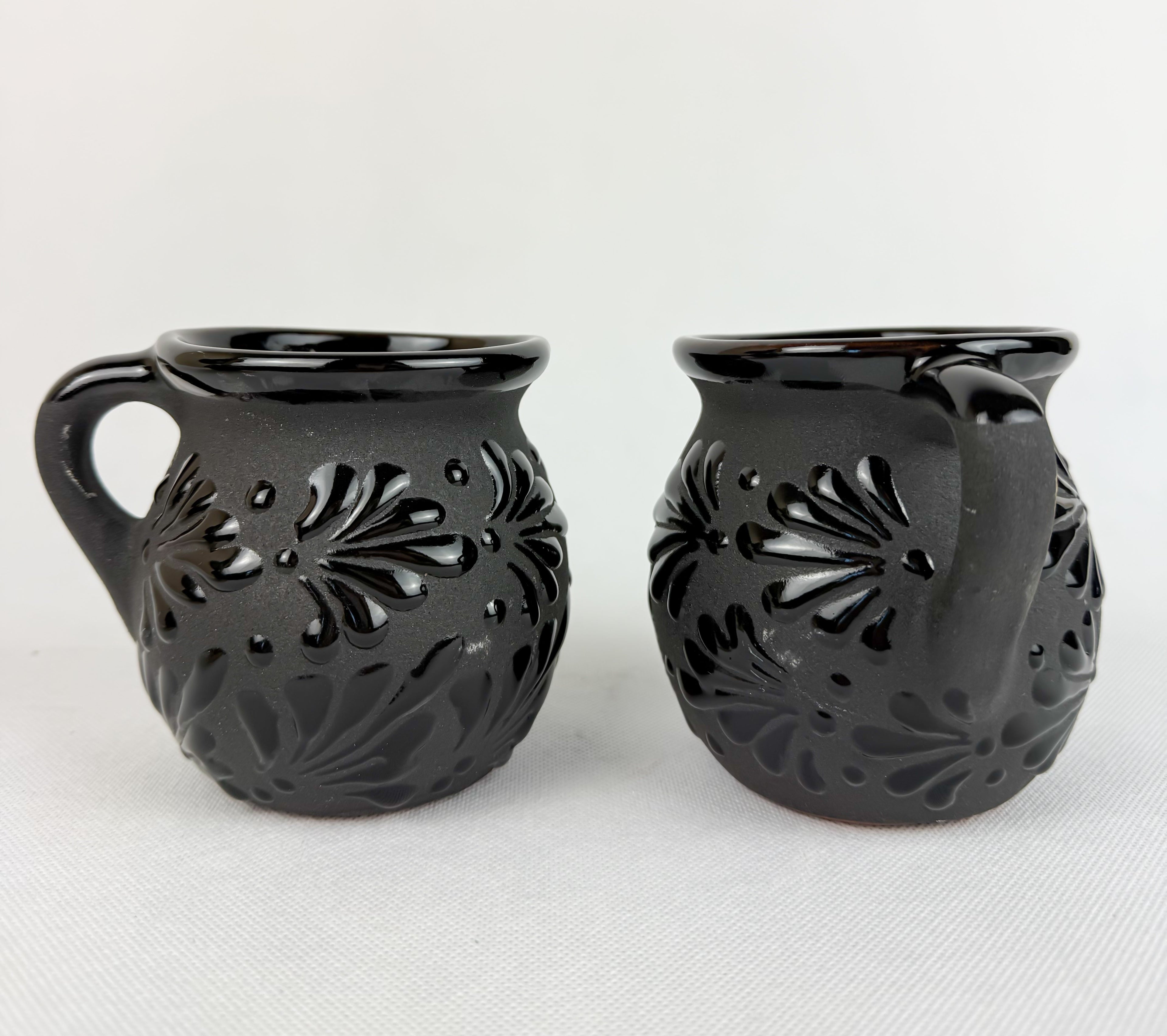 Mexican Talavera Style Mug Set Black - Jarritos Tazas Engobe Negro by TheMexHub