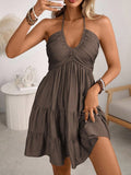 Smocked Halter Neck Tiered Dress by Shopiebay