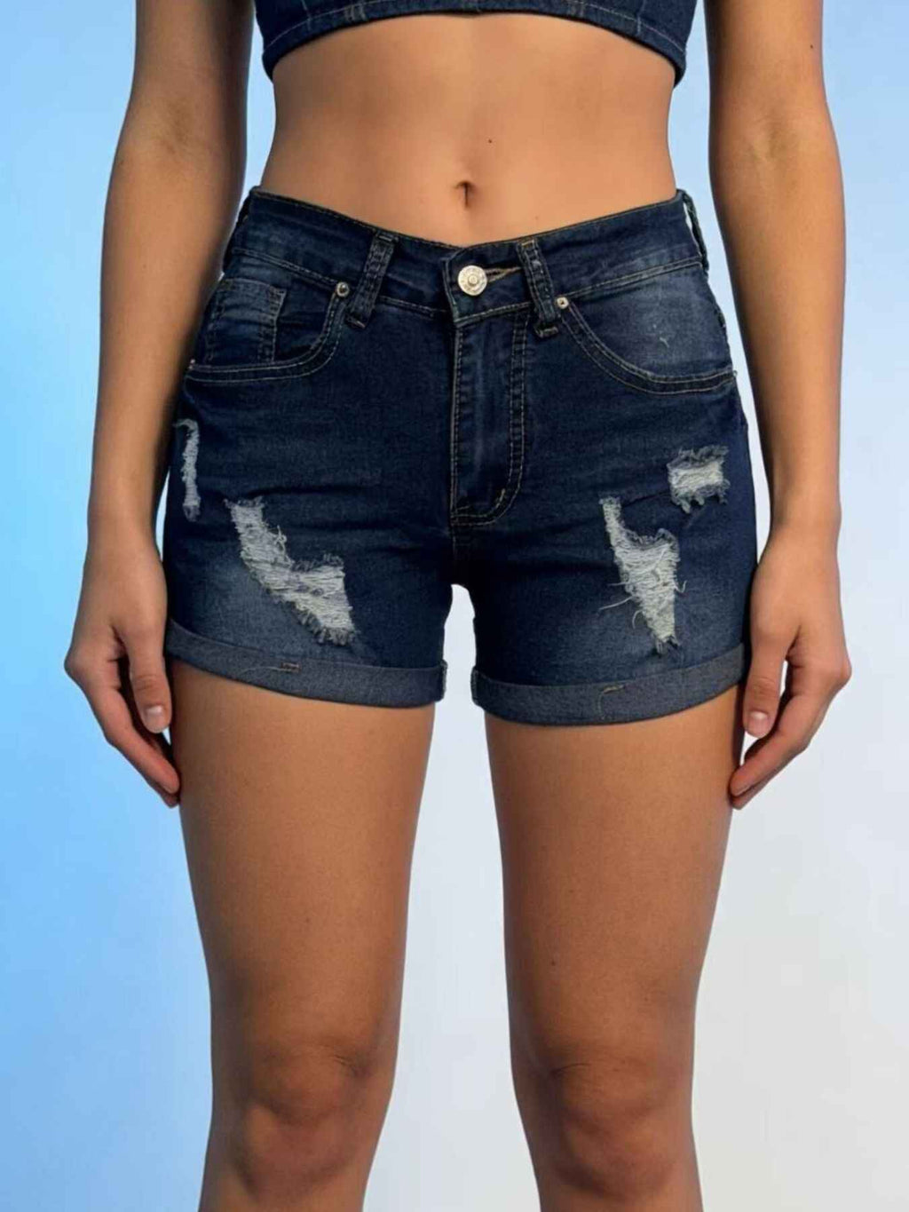 Washed Distressed Denim Shorts