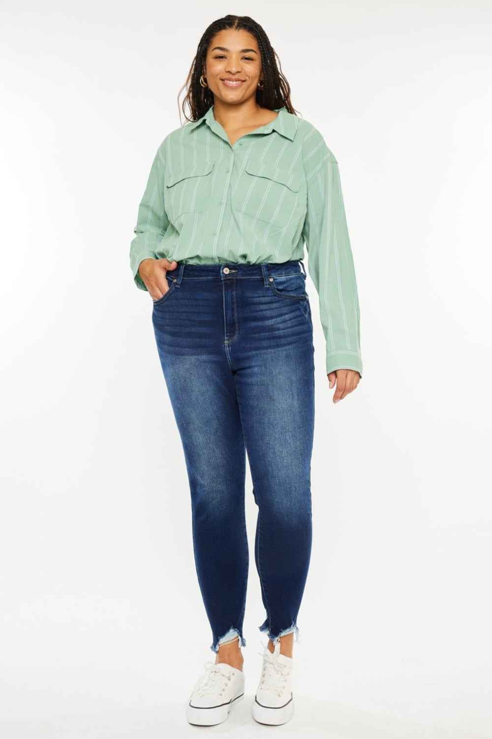 Kancan Full Size High Rise Frayed Ankle Skinny Jeans