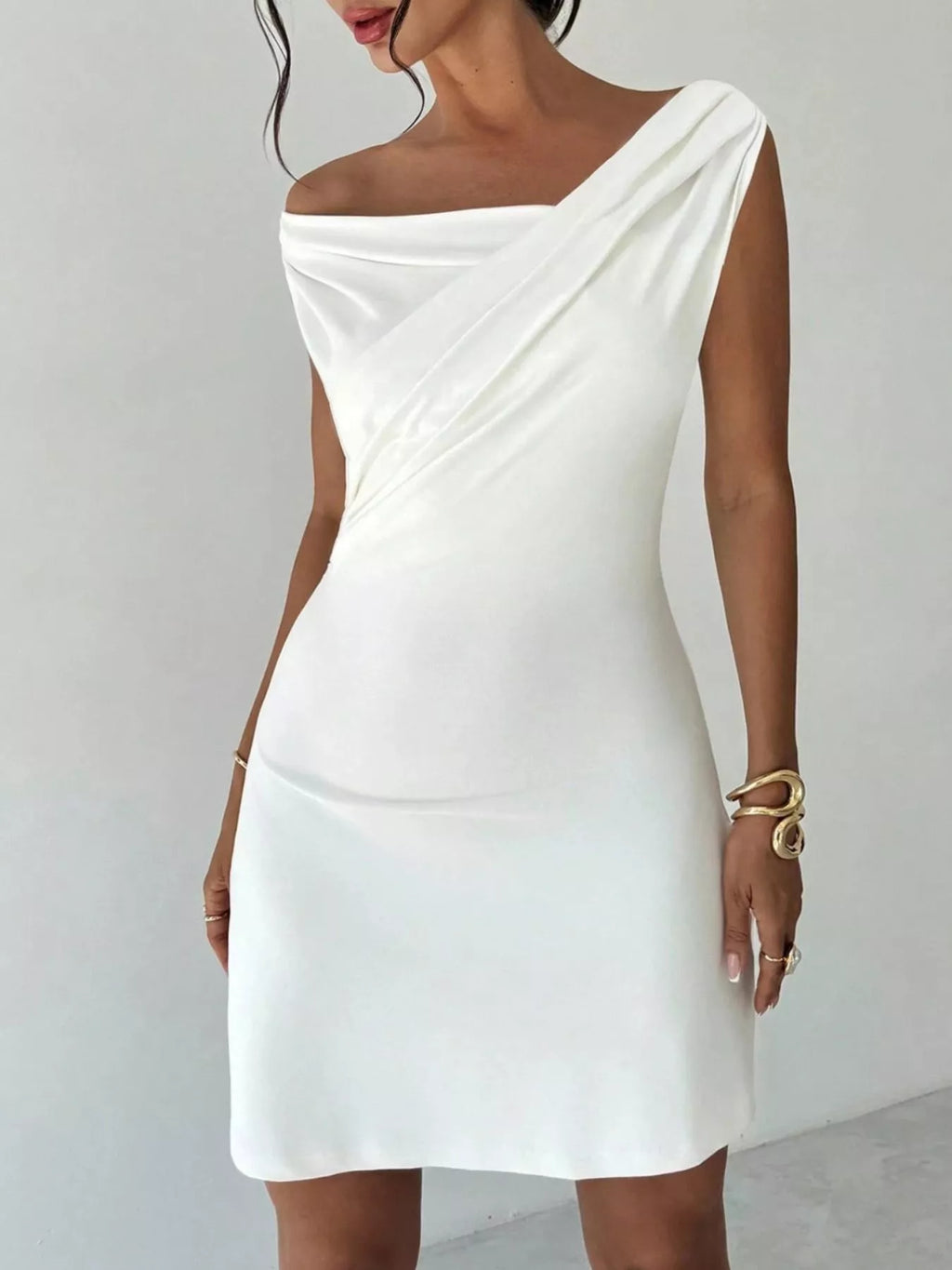 Elegant Off-Shoulder Draped Mini Dress by Shopiebay
