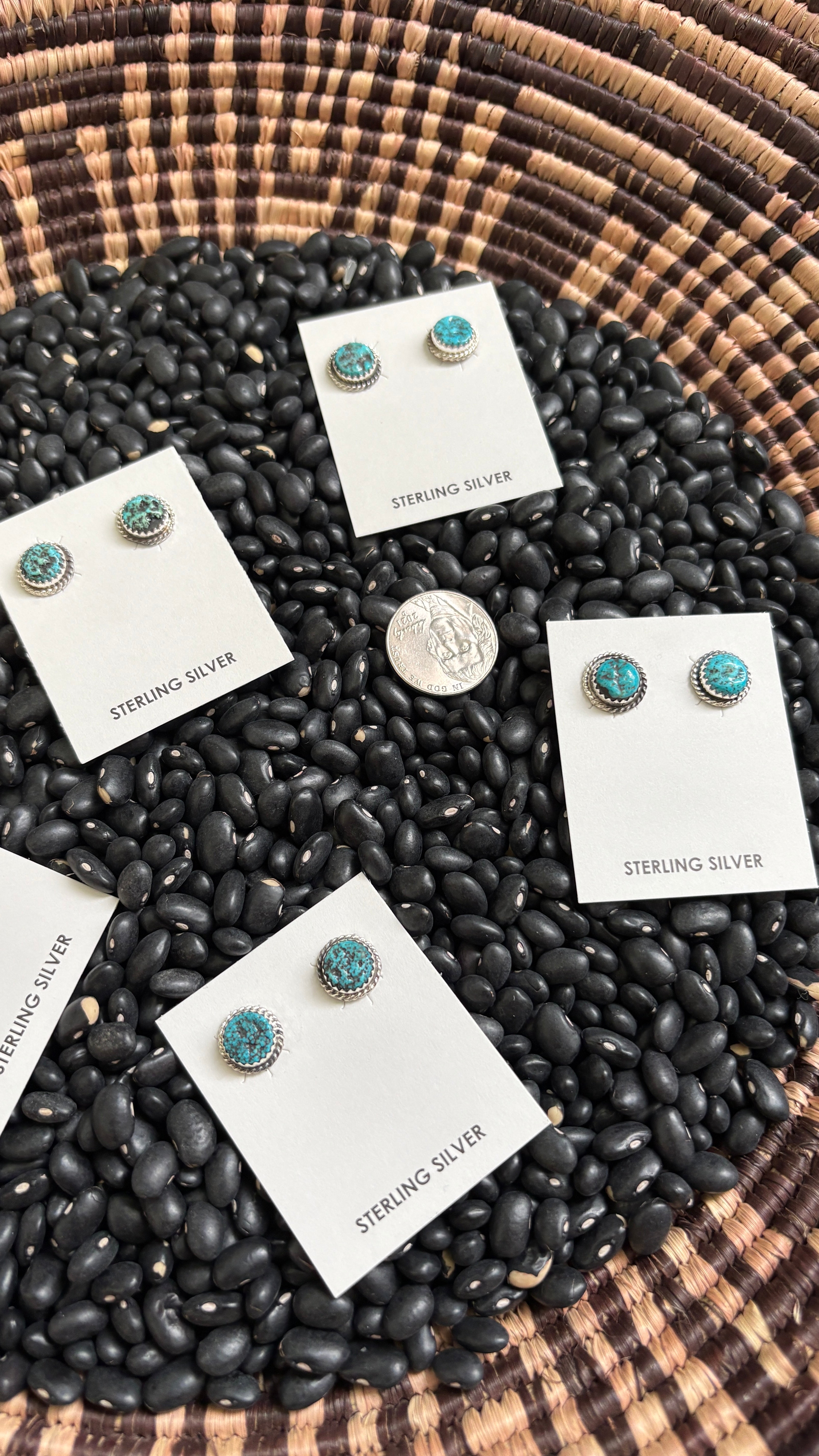 KINGMAN TURQUOISE NUGGET STYLE ROUND STUD EARRINGS BY ESTHER WHITE by The Sterling Spur