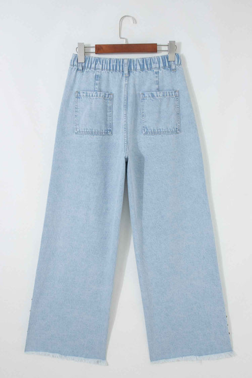 Beau Blue Studded Side Slit Leg Frayed Pocketed Wide Leg Jeans by Wild and Free Boutique