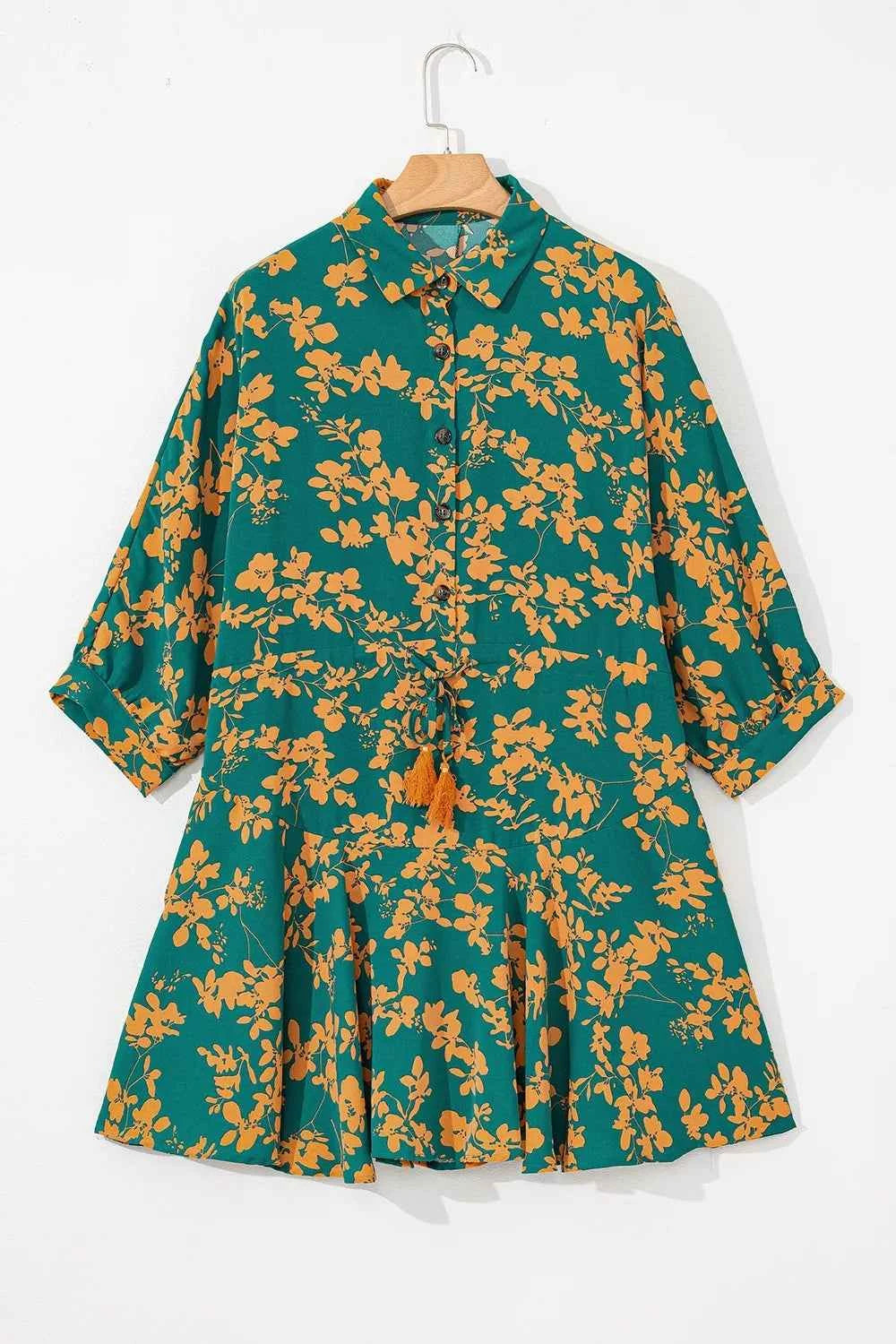 Printed Ruffled Hem Button Front Dress