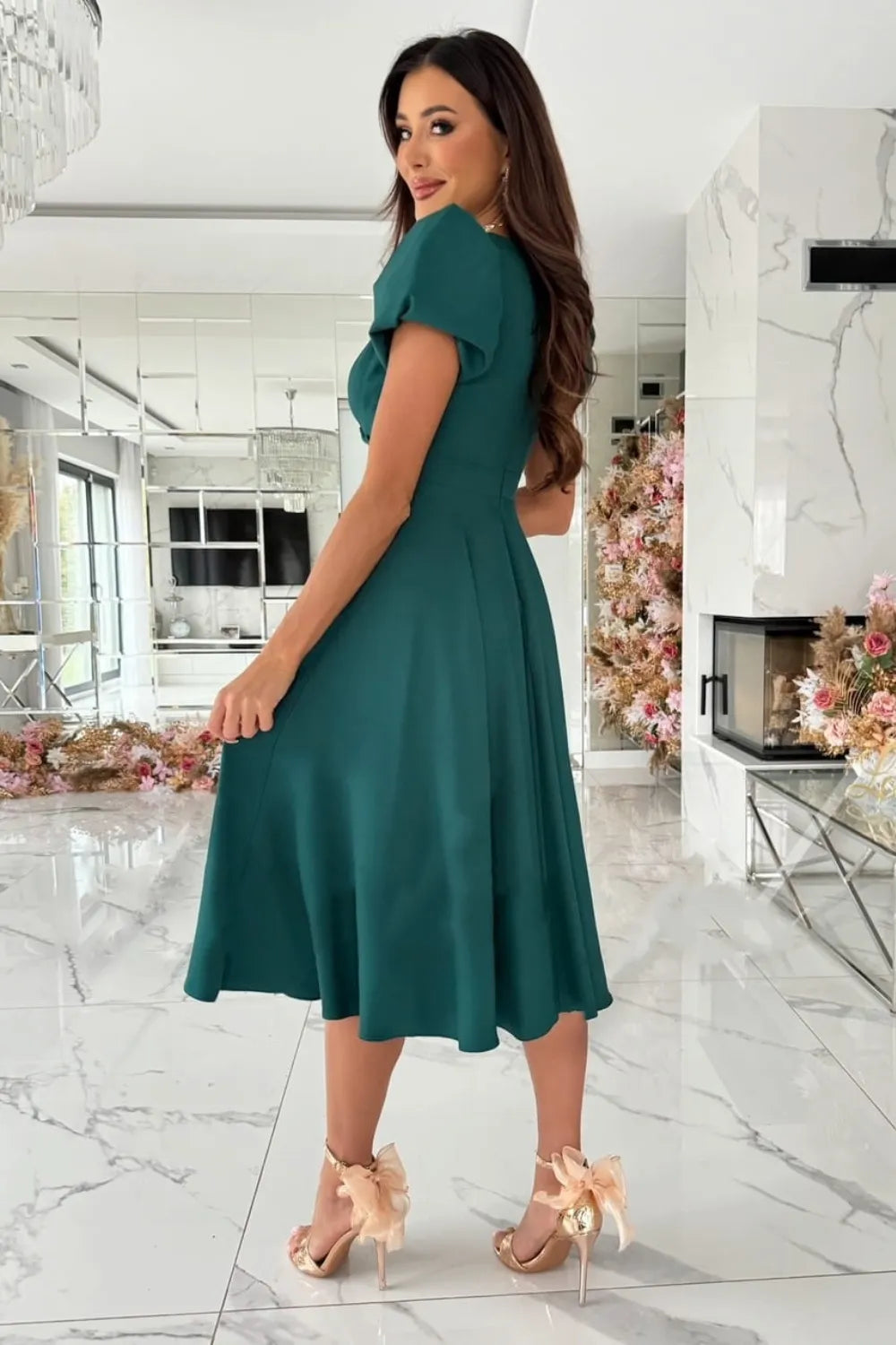 Surplice Puff Sleeve Midi Dress by Shopiebay