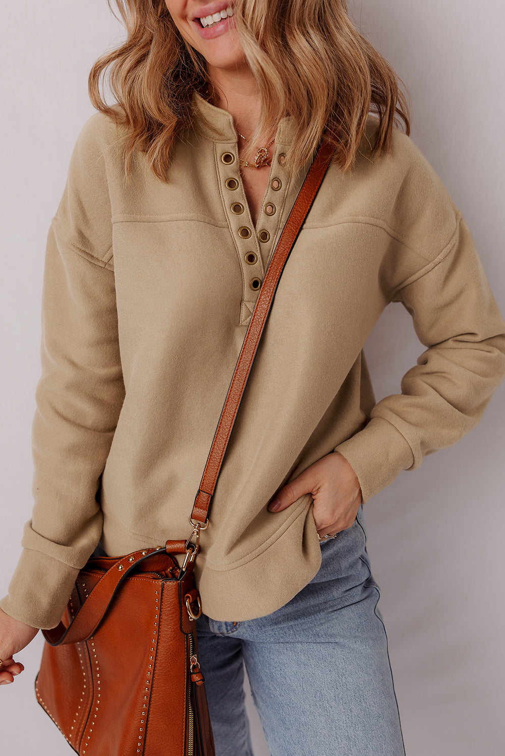 Elina French Grommet Detail Sweatshirt - Goddess Imports Marketplace