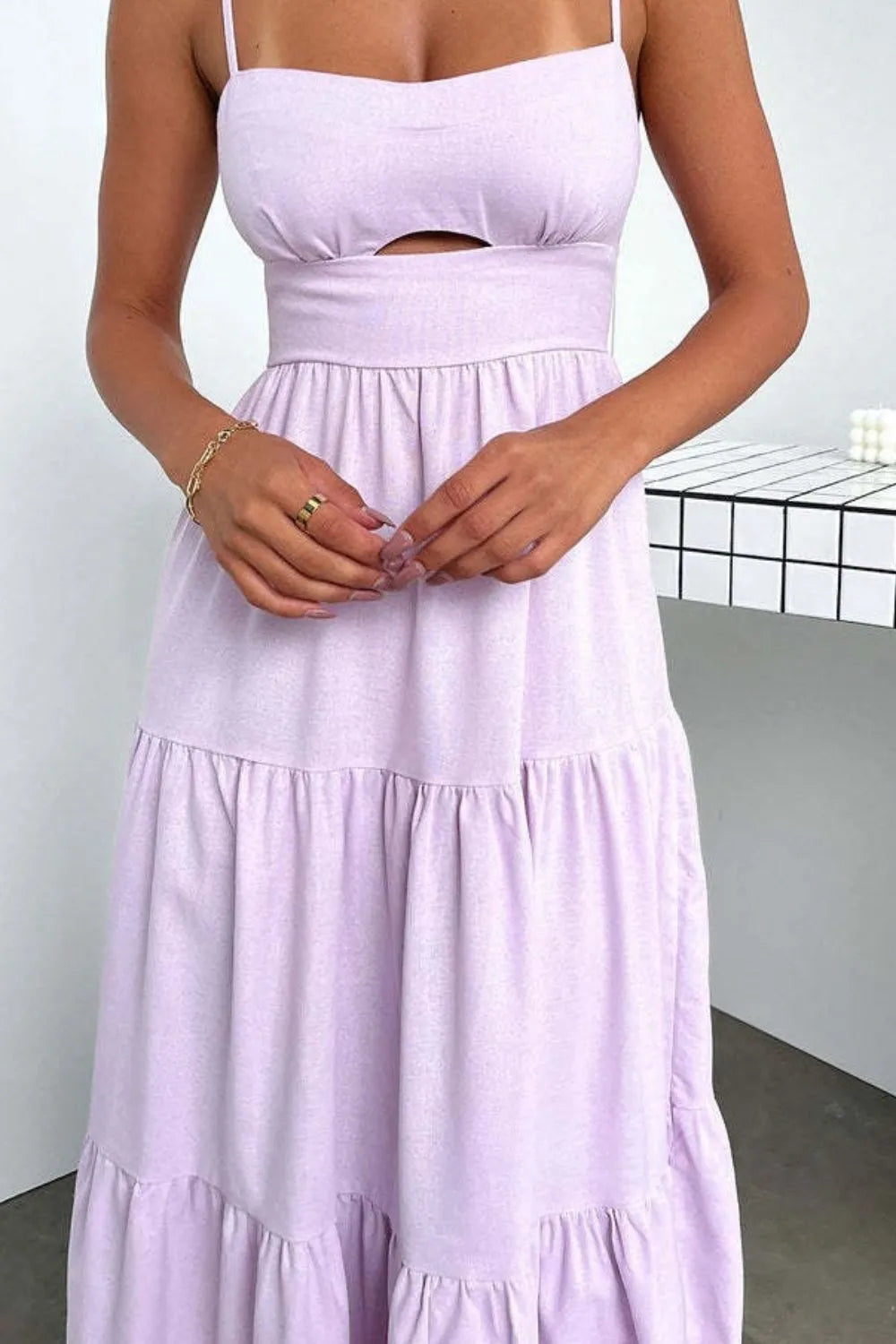 Cut-Out Tiered Dress with Spaghetti Straps by Shopiebay