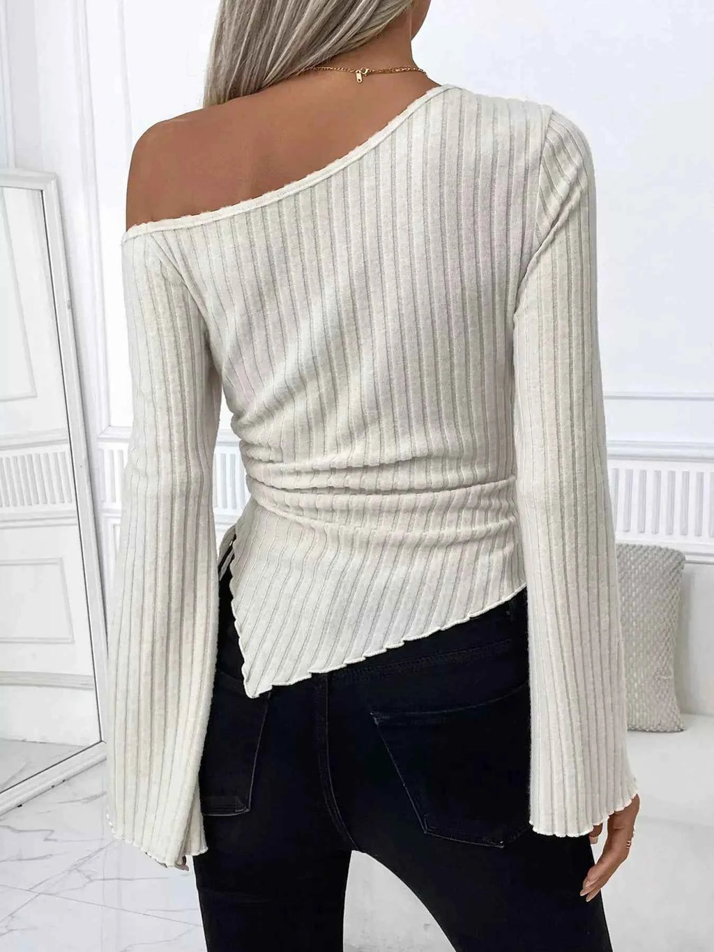Ribbed Asymmetrical Hem One Shoulder T Shirt