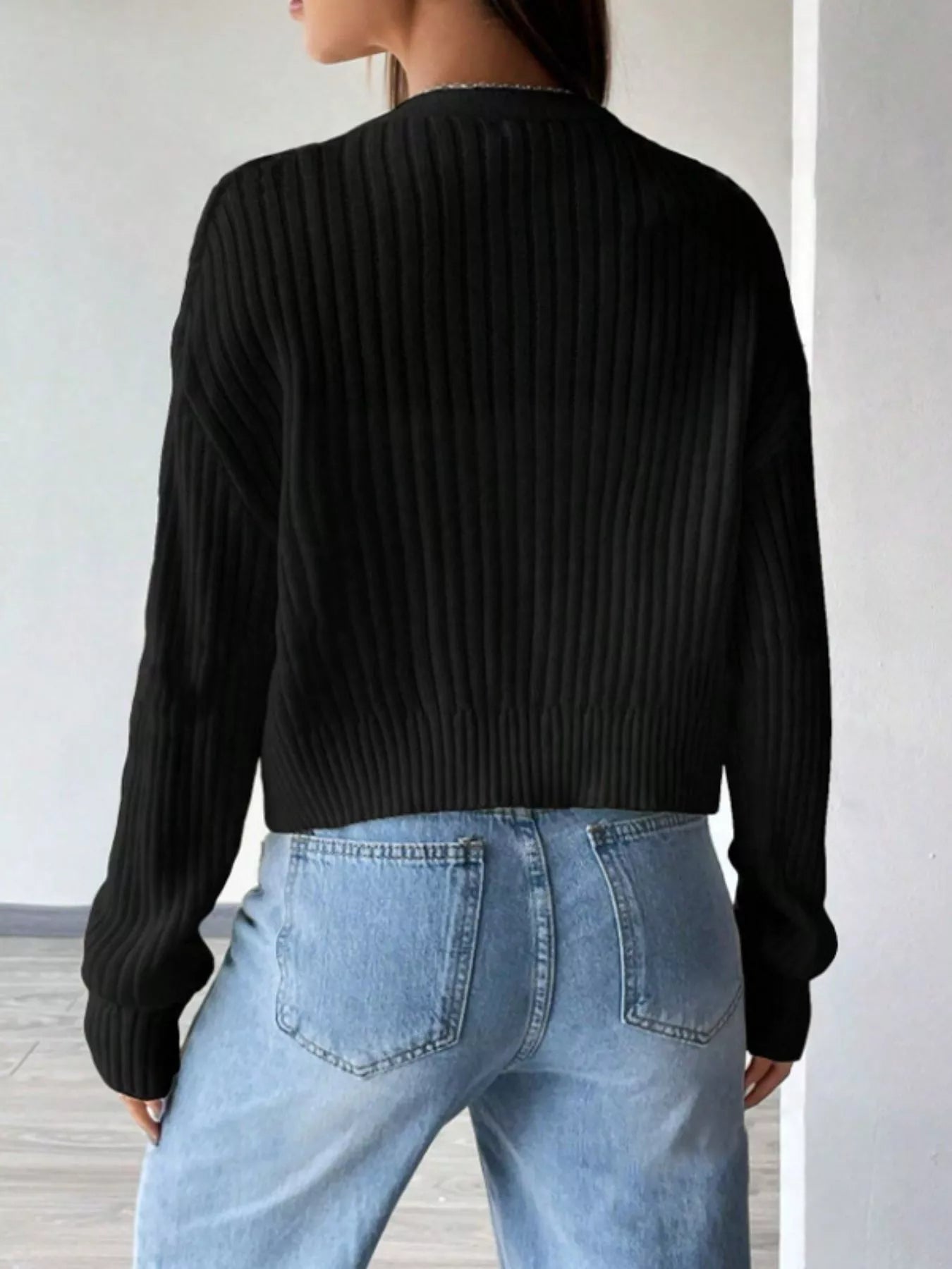 Ribbed Knit Button-Up Cropped Cardigan