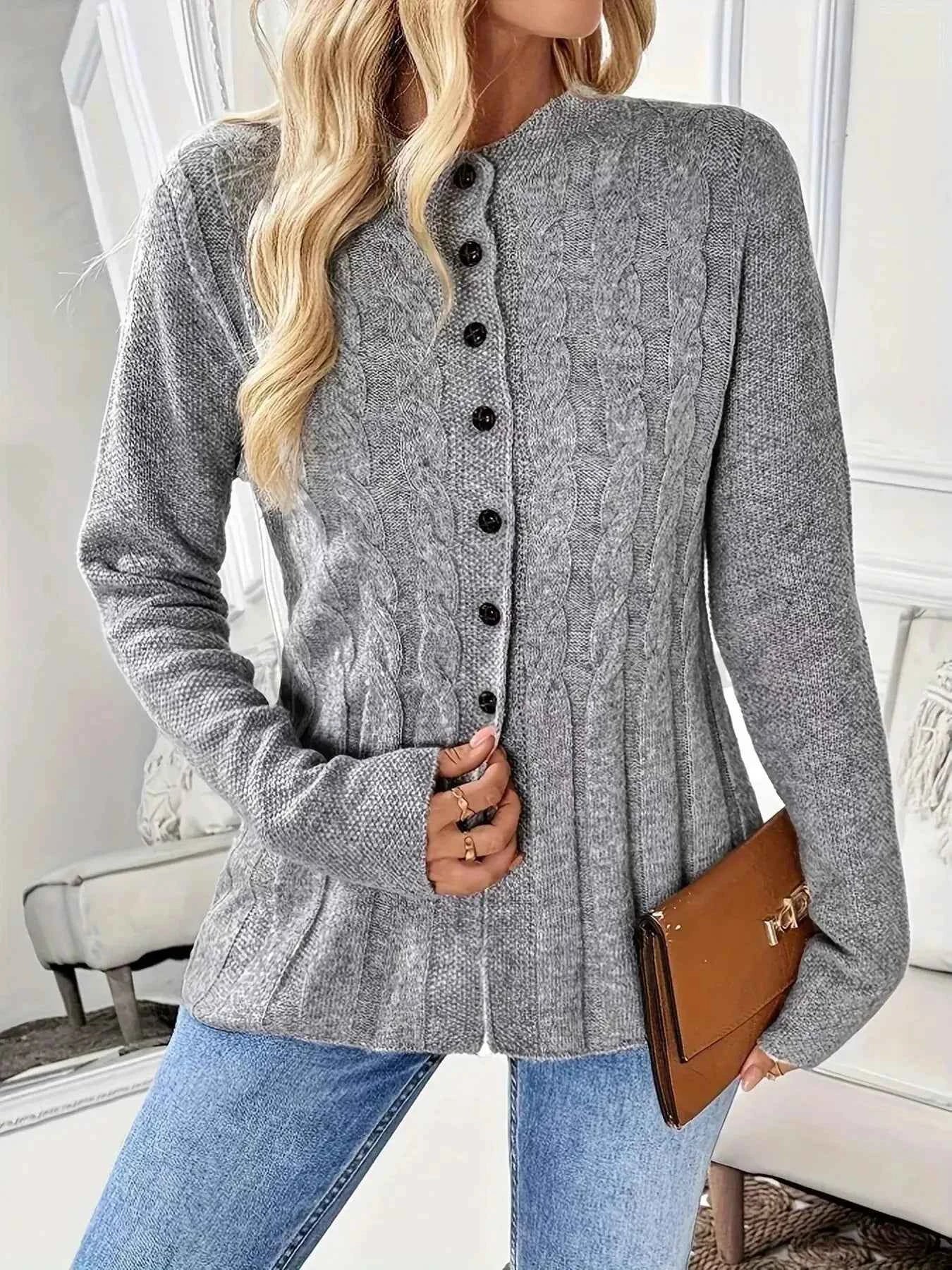 Cable Knit Button Up Cardigan