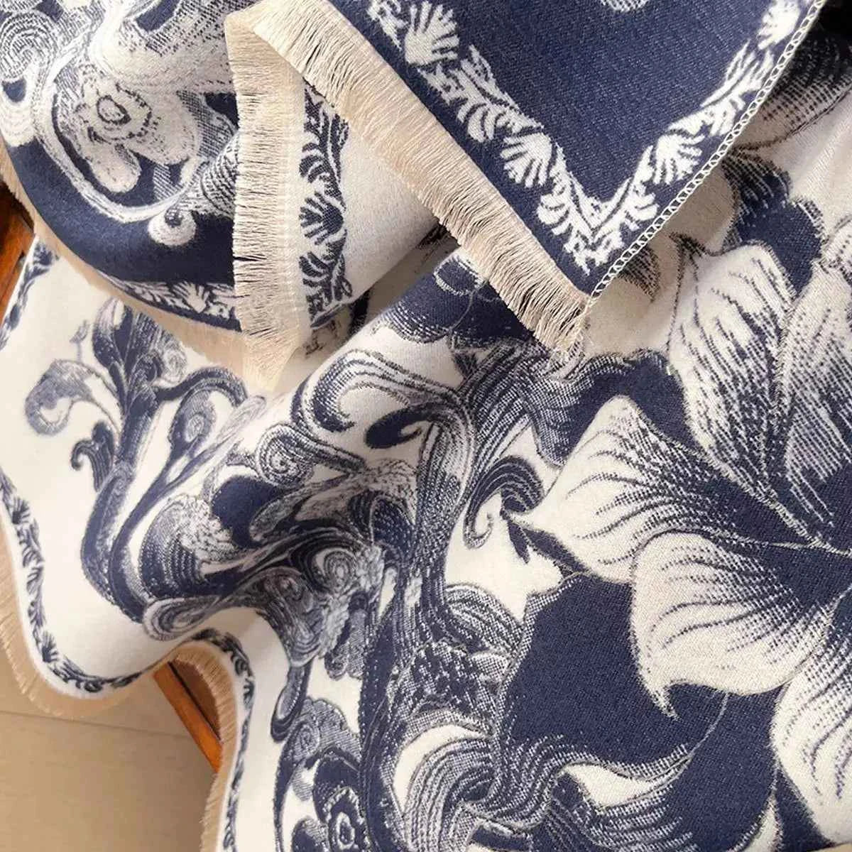 Floral Raw Hem Winter Womens Scarf