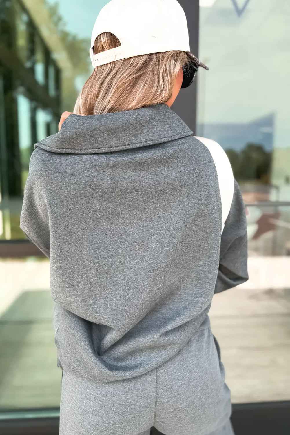 Bristol Black Collared V Neck Pullover Sweatshirt Sweatpants Set