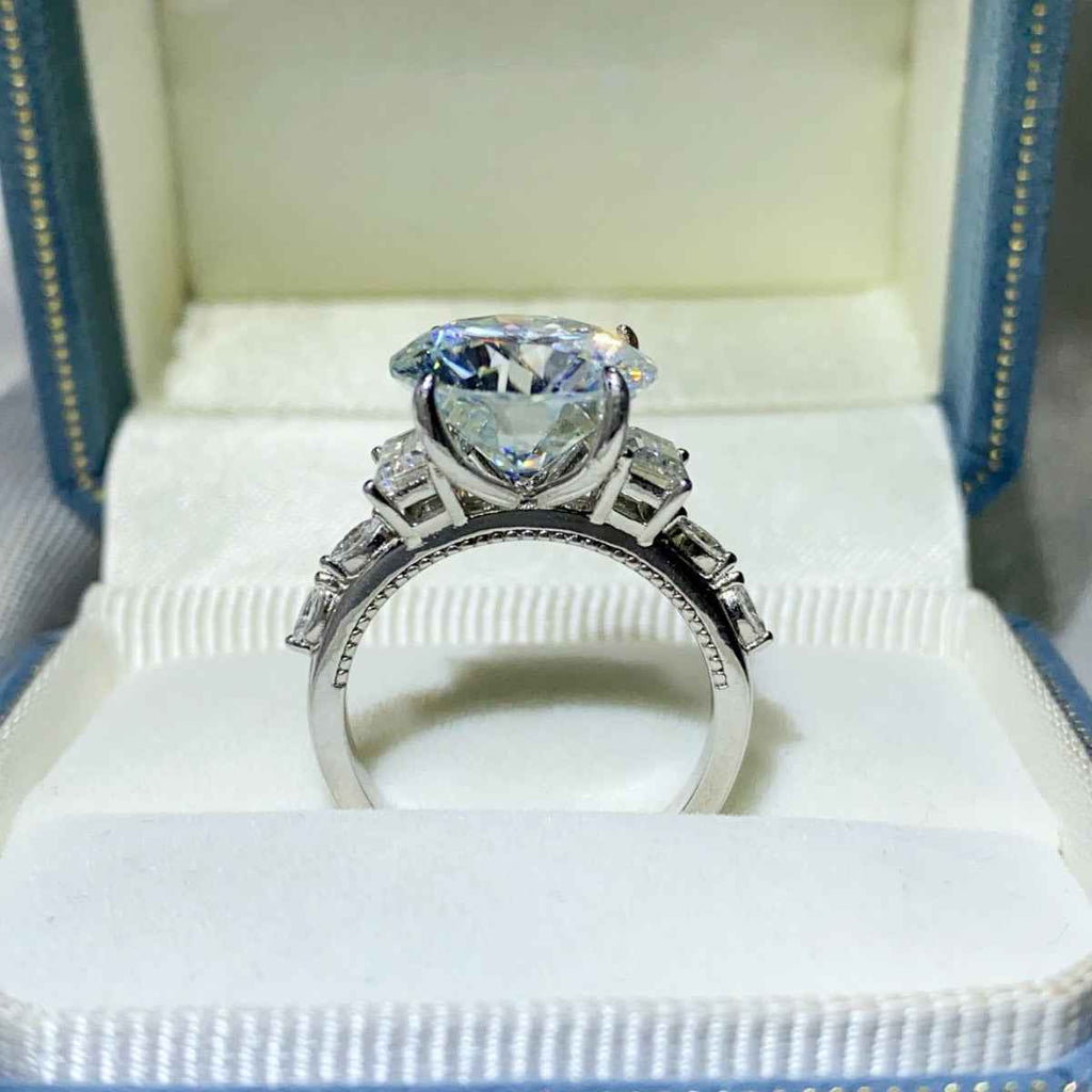 8 Carat Round Moissanite Ring 925 Sterling Silver