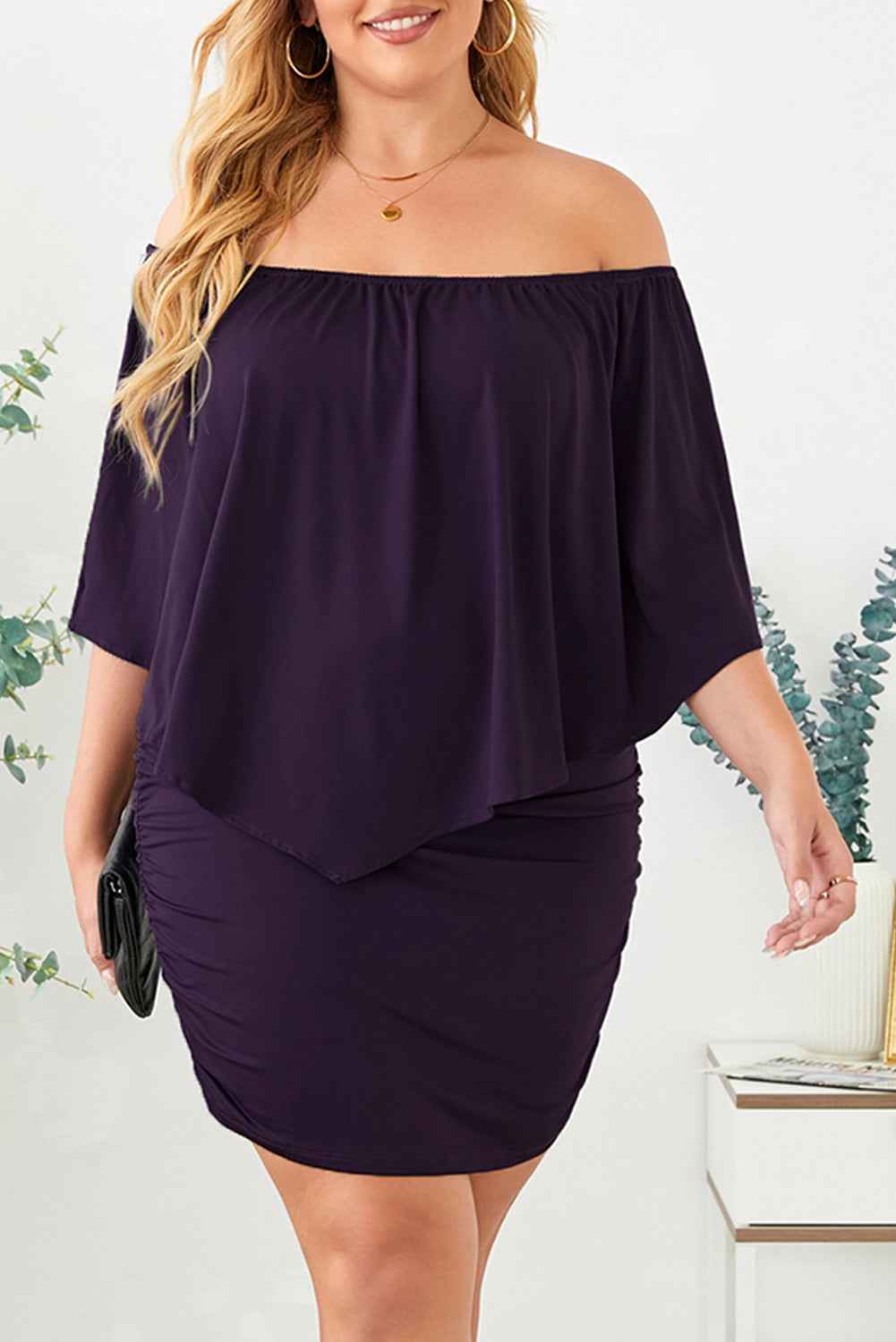 Plus size  Dressing Layered Fiery Red Mini Poncho Dress