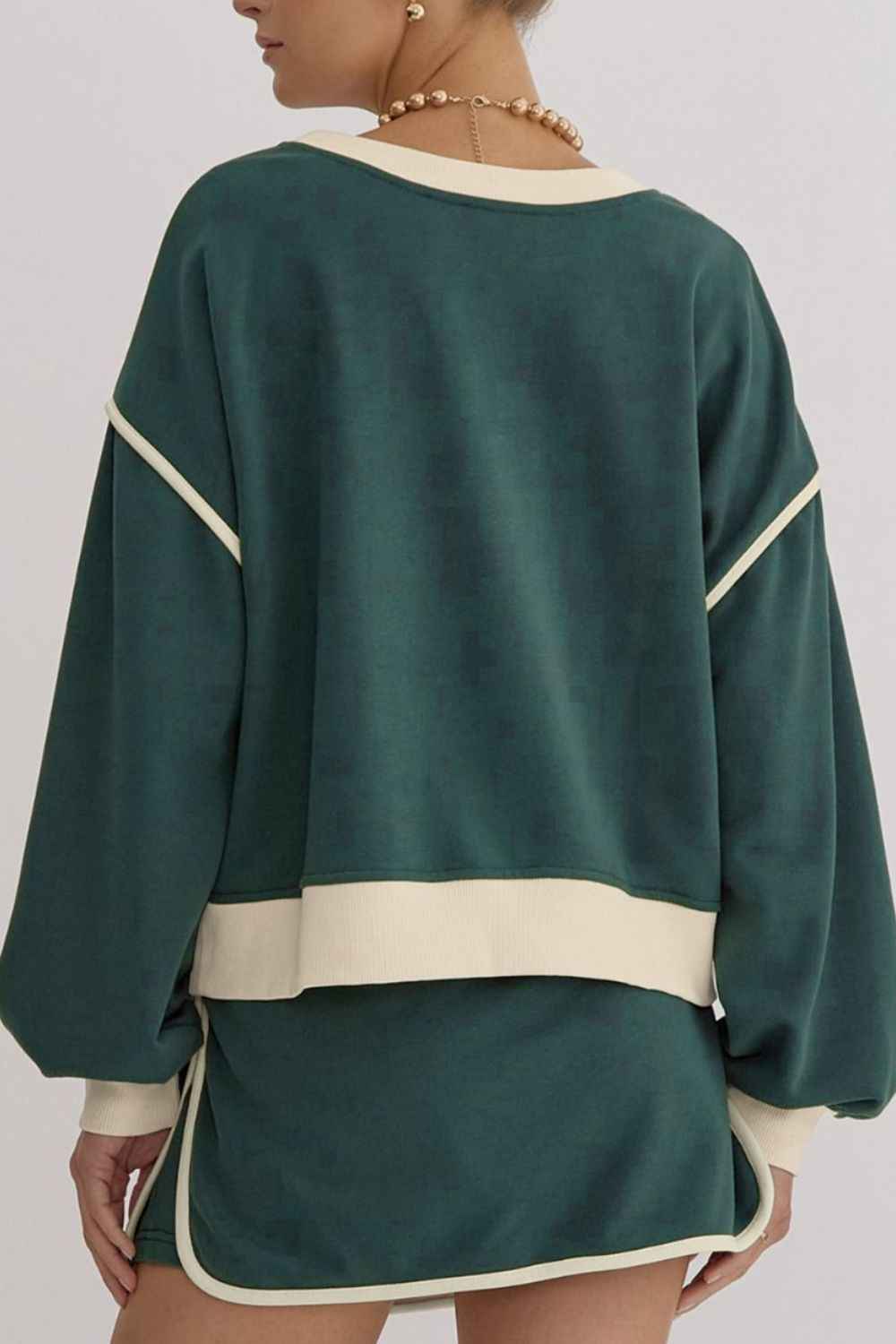 Contrast Trim Round Neck Top and Skort Set