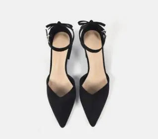 Suede Bow Peep-Toe Heels with Chunky Mid Heels