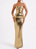 Ruched Halter Neck Maxi Dress by Shopiebay