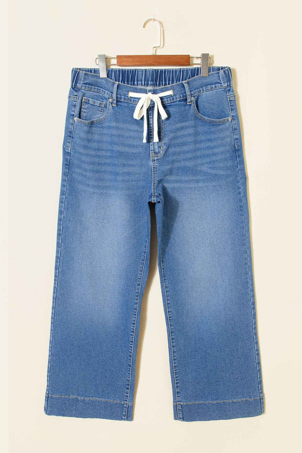 Light Blue Acid Wash Contrast Lace-up Plus Size Jeans