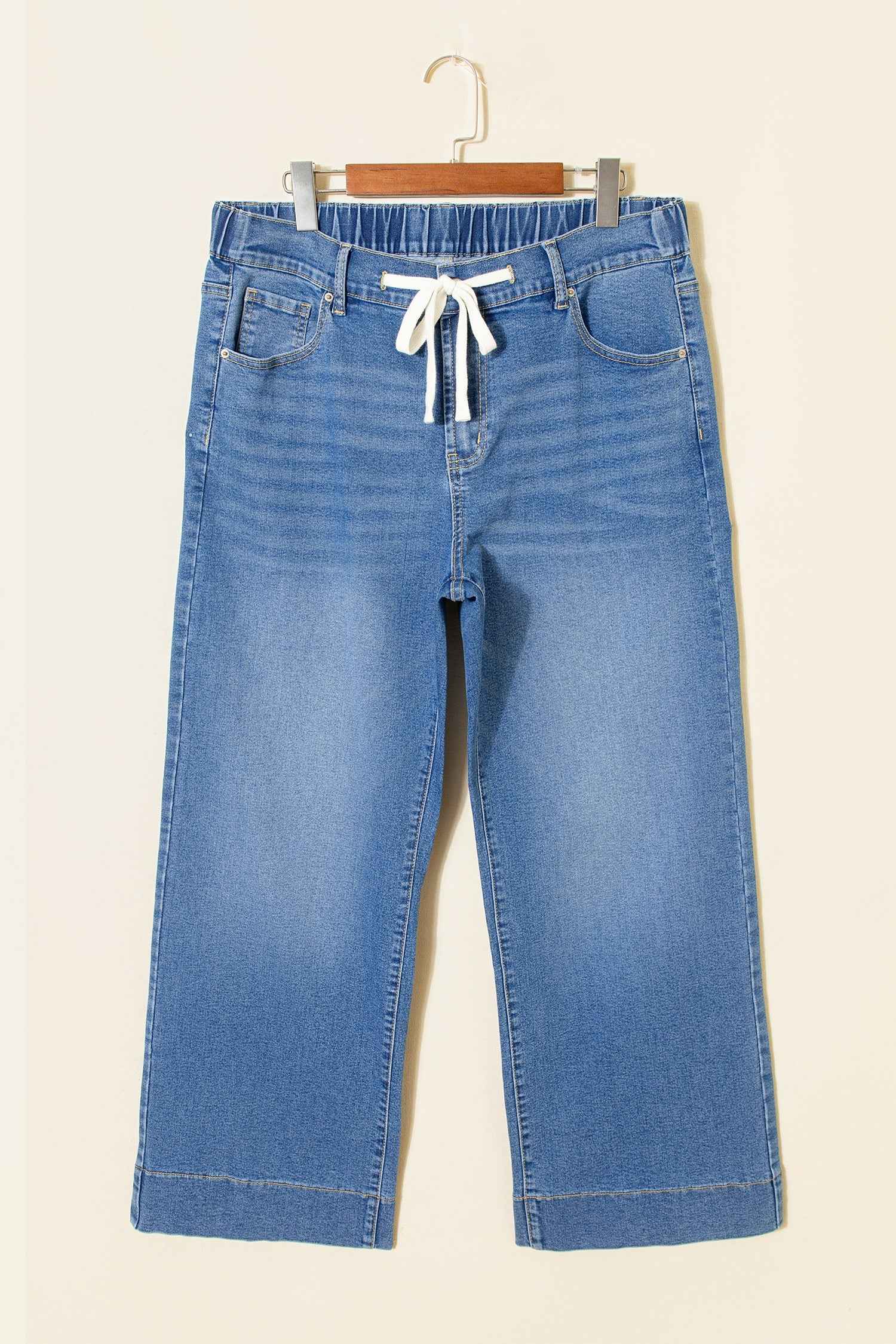 Light Blue Acid Wash Contrast Lace-up Plus Size Jeans