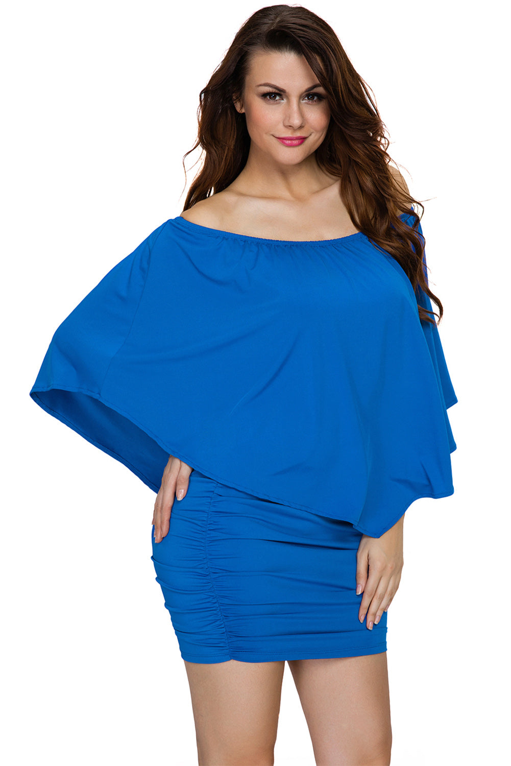 Plus size  Dressing Layered Fiery Red Mini Poncho Dress
