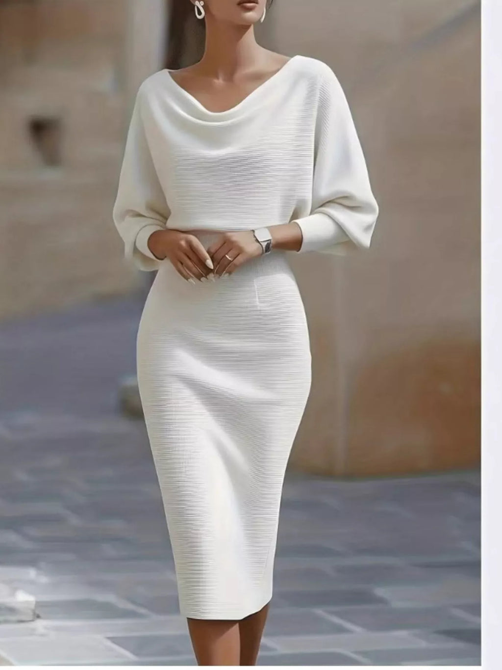Cowl Neck Knit Bodycon Dress by Shopiebay