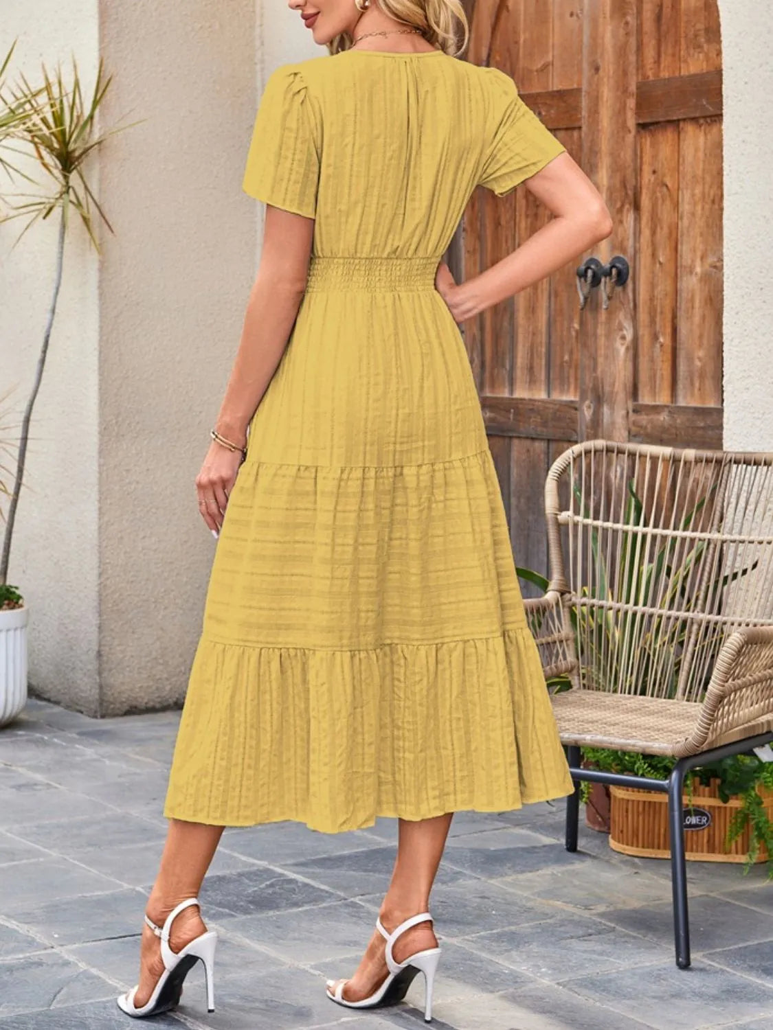 Tiered Notched Short Sleeve Dress by Shopiebay