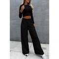 Black Crop Top and Wide Leg Pants Two Piece Set matching