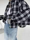 Black Oversized Plaid Button Up Shirt